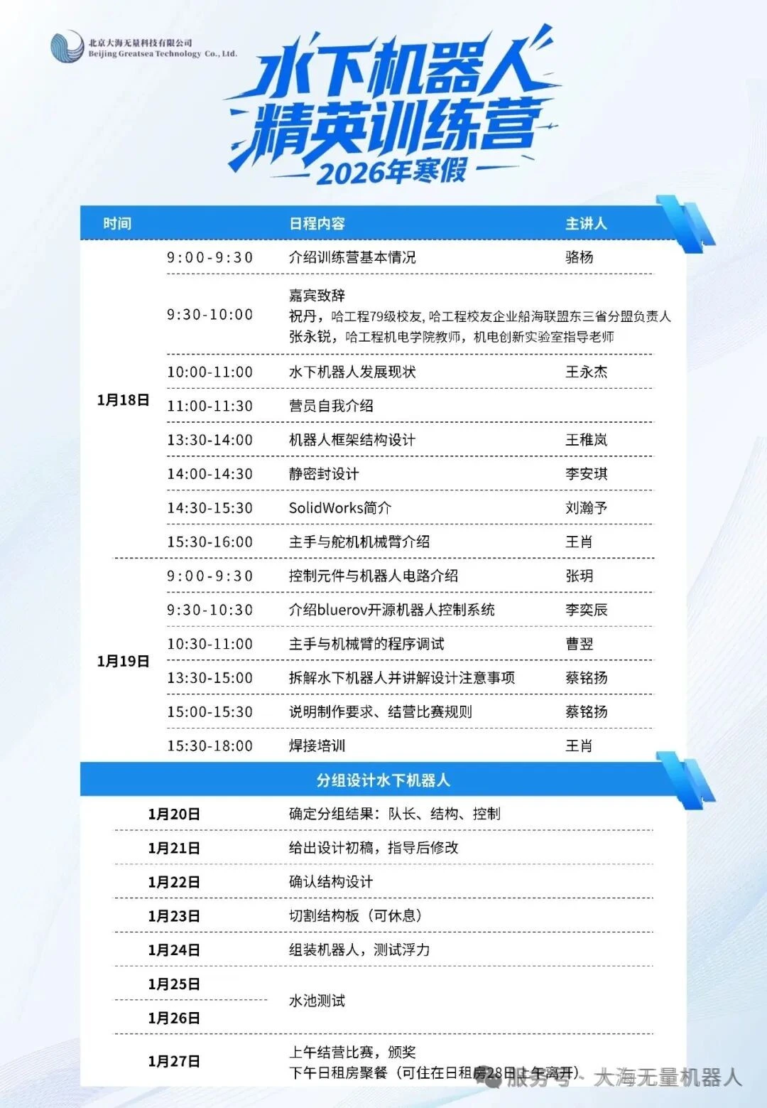 水下机器人精英训练营开幕！